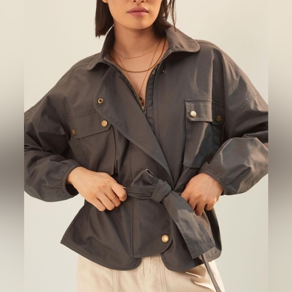 Anthropologie Mare Mare Puff Sleeve Moss Utility Jacket Sz M
